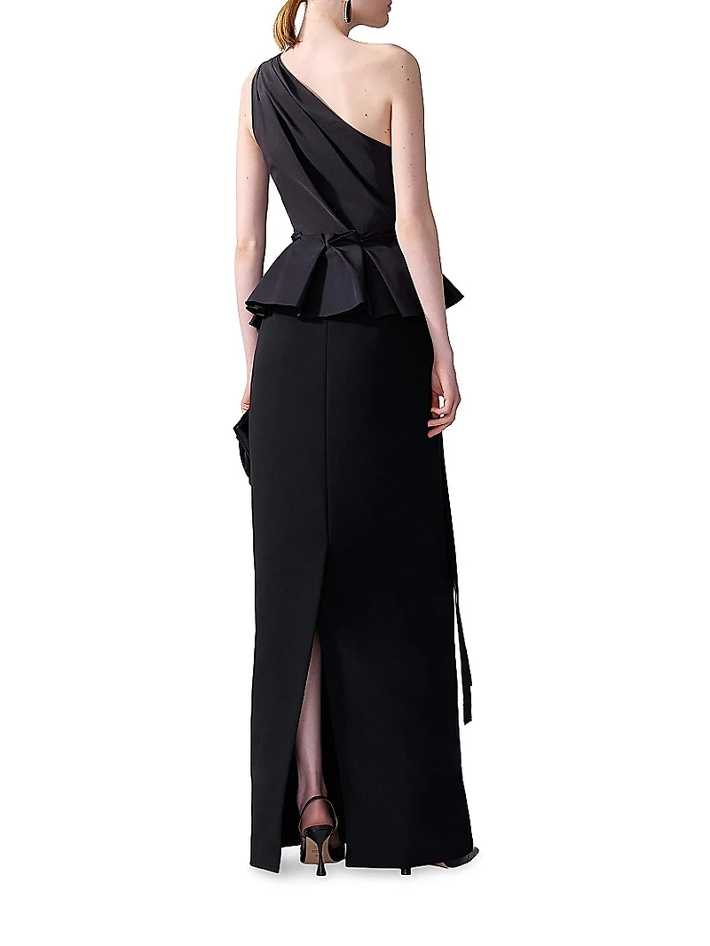 Bow-Detailed One-Shoulder Column Gown