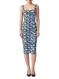 Ruched Floral Sweetheart Midi-Dress