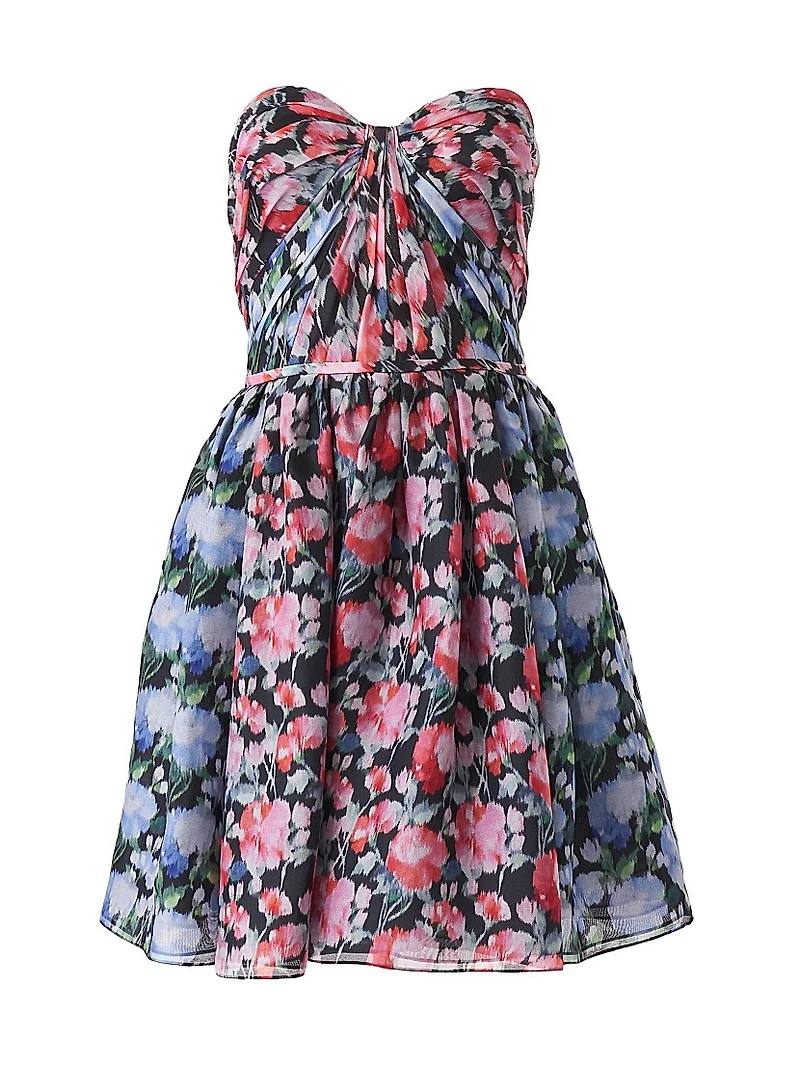 Floral Silk Strapless Minidress