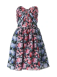 Floral Silk Strapless Minidress