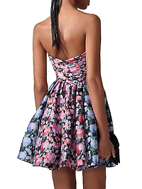 Floral Silk Strapless Minidress