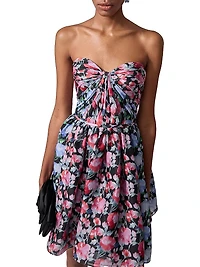 Floral Silk Strapless Minidress