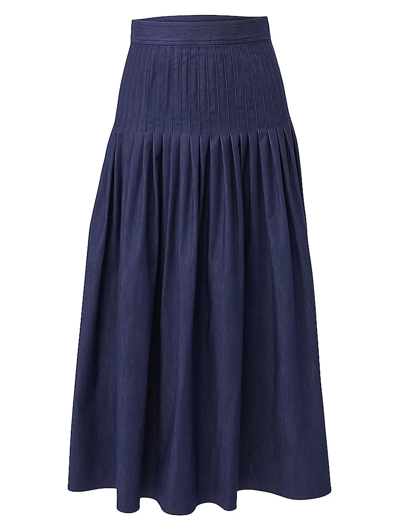 Pleated Cotton-Blend Midi-Skirt