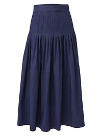Pleated Cotton-Blend Midi-Skirt