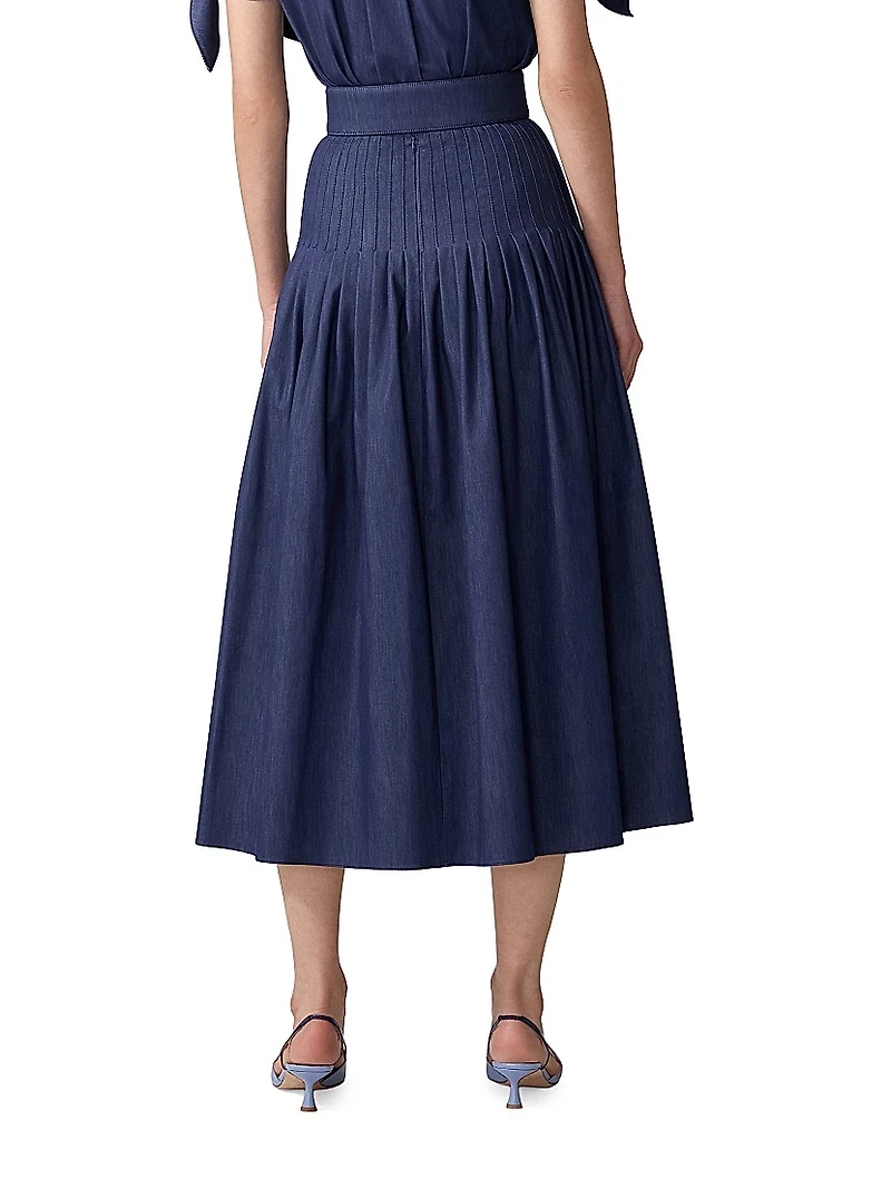 Pleated Cotton-Blend Midi-Skirt