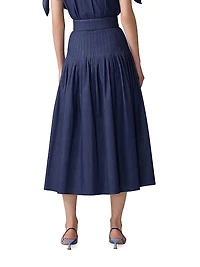 Pleated Cotton-Blend Midi-Skirt