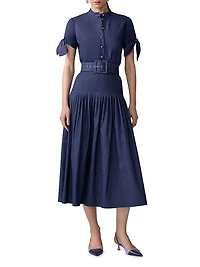 Pleated Cotton-Blend Midi-Skirt