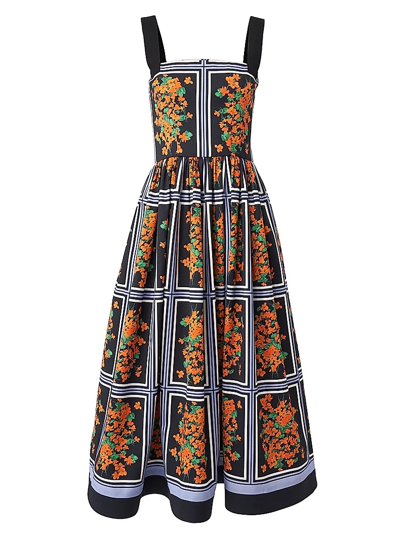 Floral Square-Neck Fit & Flare Midi-Dress