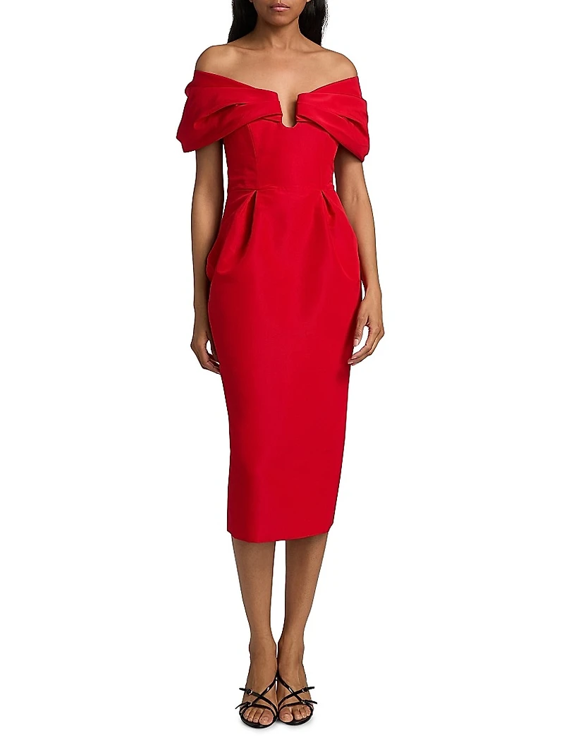 Off-The-Shoulder Silk Cocktail Dress