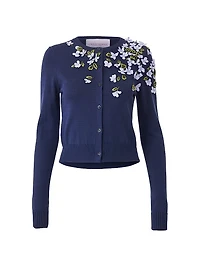 Embellished Silk-Cotton Knit Crewneck Cardigan
