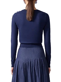 Embellished Silk-Cotton Knit Crewneck Cardigan