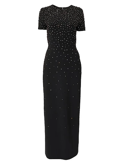 Crystal-Embellished Bow-Detailed Column Gown