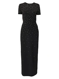 Crystal-Embellished Bow-Detailed Column Gown