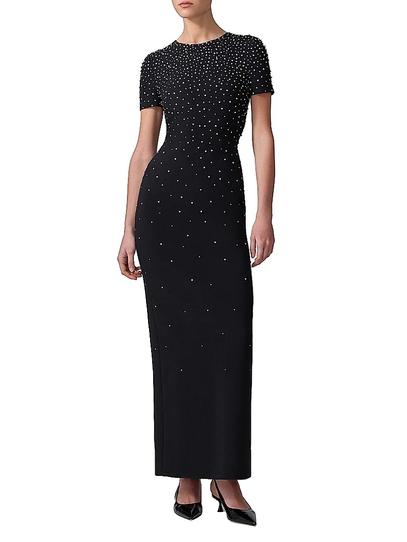Crystal-Embellished Bow-Detailed Column Gown