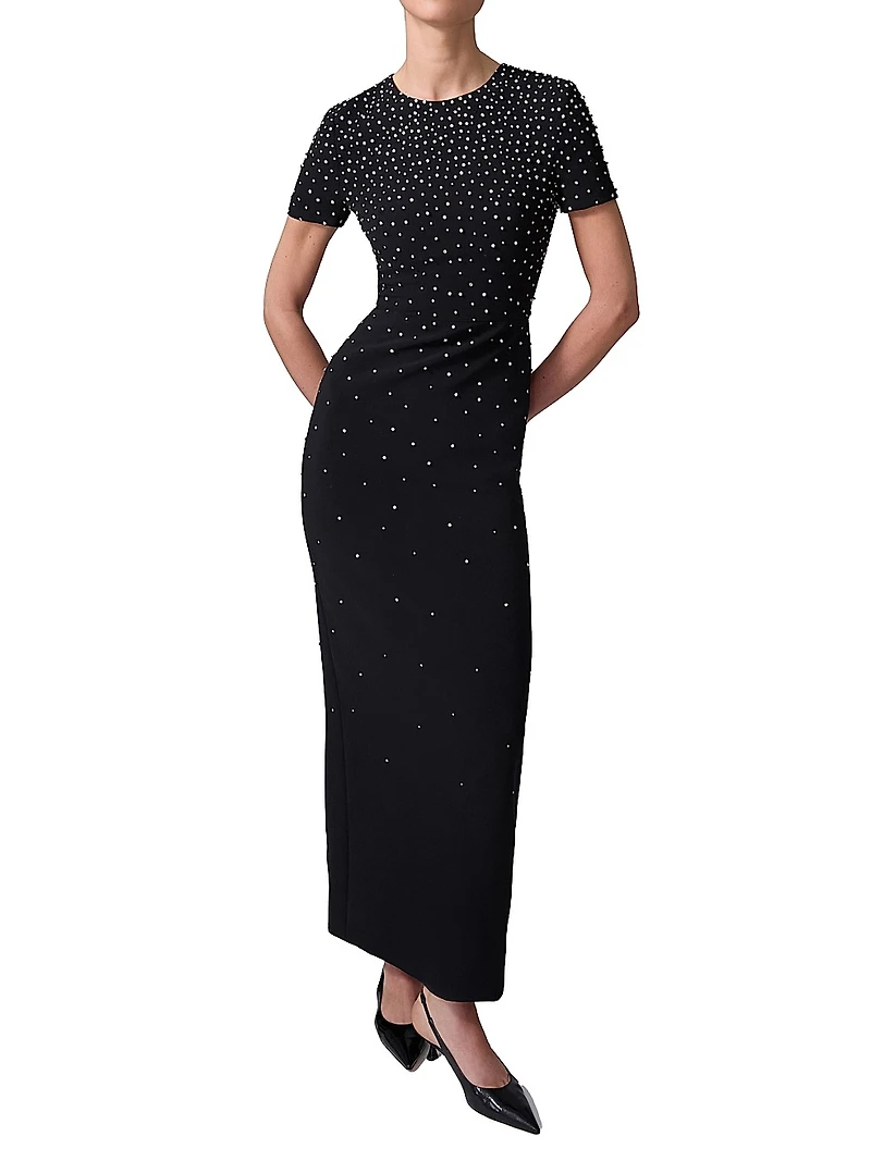 Crystal-Embellished Bow-Detailed Column Gown
