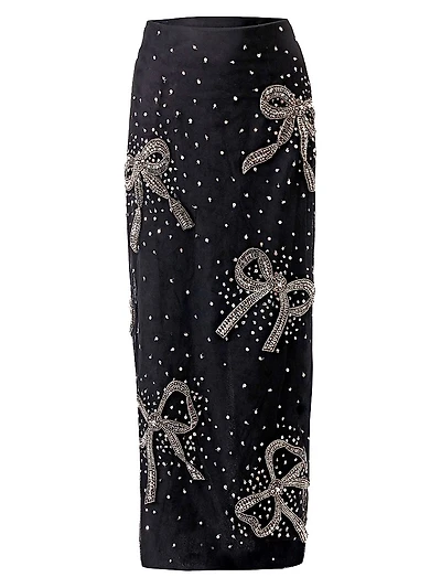 Bow Sequin-Embellished Column Midi-Skirt