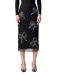 Bow Sequin-Embellished Column Midi-Skirt