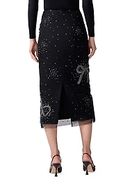 Bow Sequin-Embellished Column Midi-Skirt