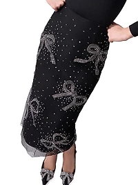 Bow Sequin-Embellished Column Midi-Skirt
