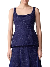 Metallic Tweed Sleeveless Peplum Top