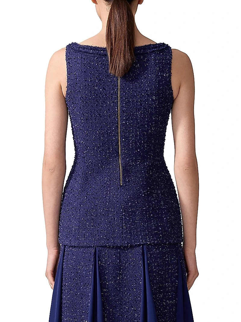 Metallic Tweed Sleeveless Peplum Top