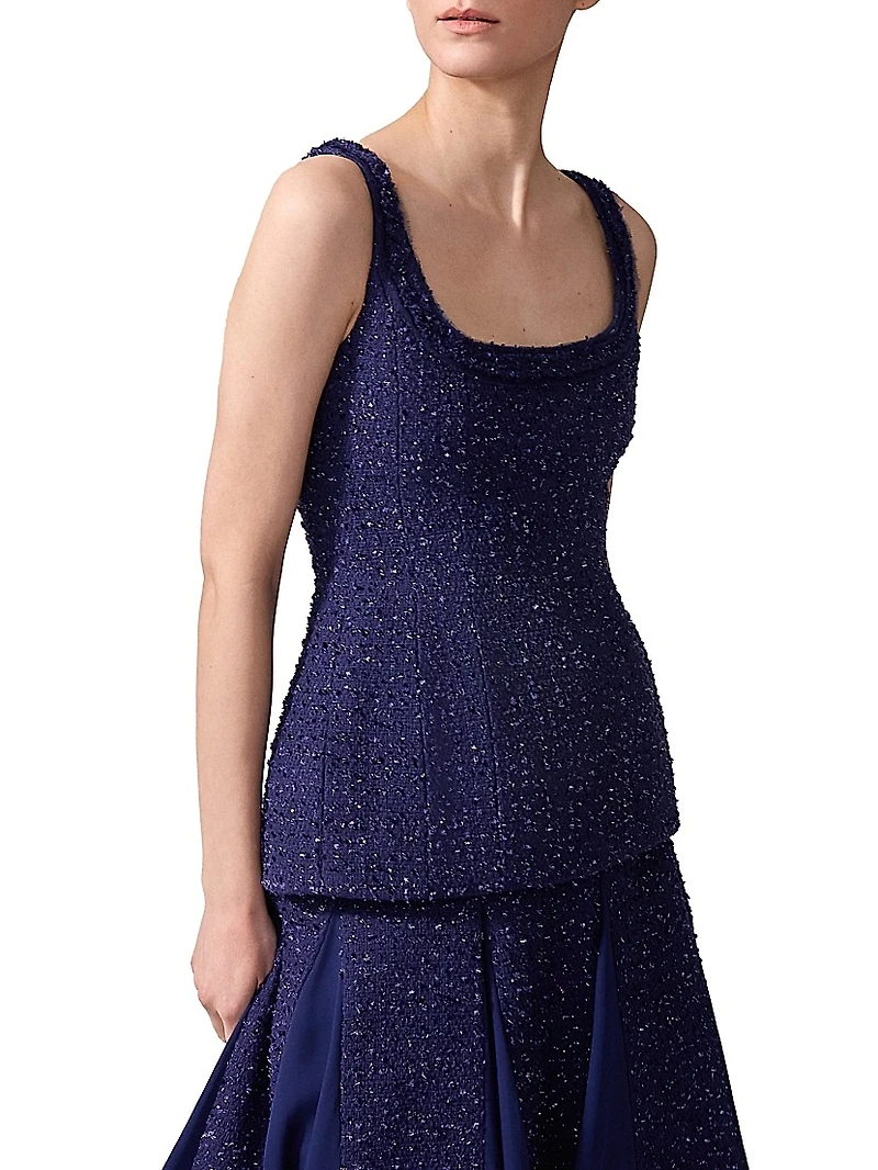 Metallic Tweed Sleeveless Peplum Top