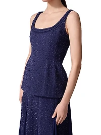 Metallic Tweed Sleeveless Peplum Top