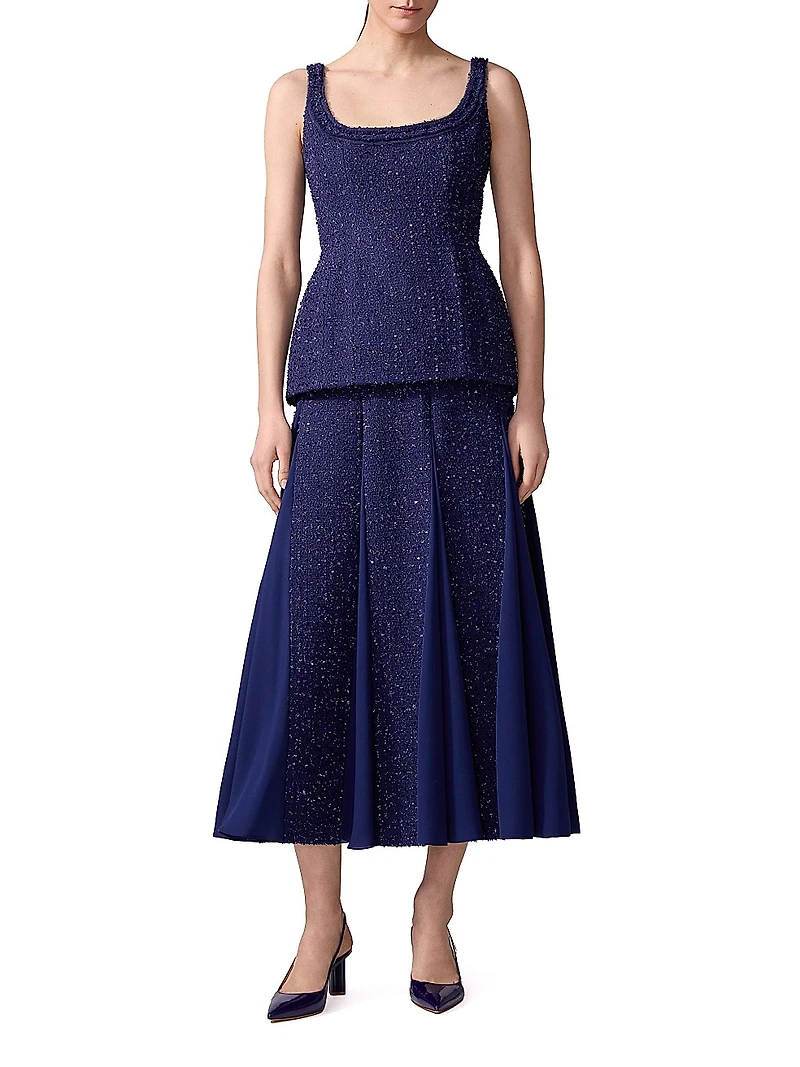 Metallic Tweed Sleeveless Peplum Top