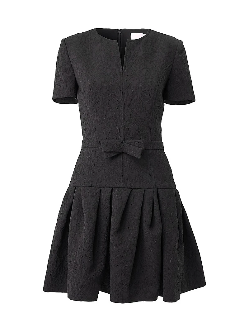 Pleated Jacquard Bow Minidress