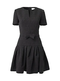 Pleated Jacquard Bow Minidress