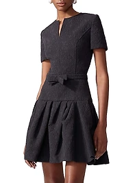 Pleated Jacquard Bow Minidress