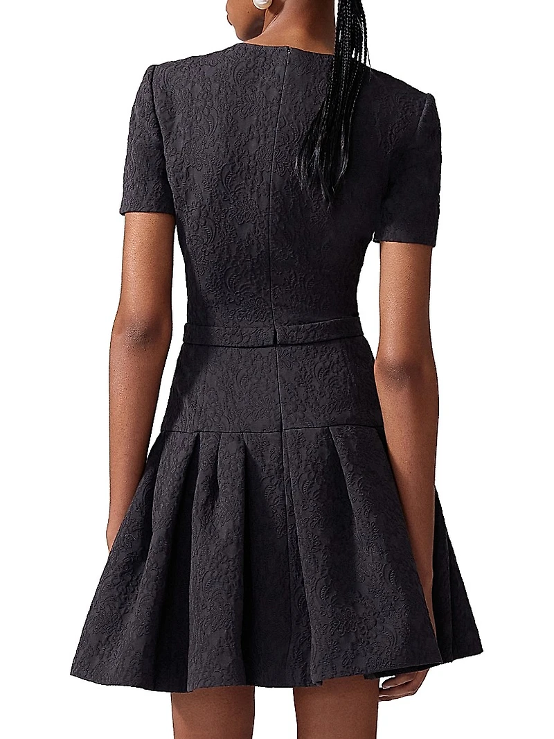 Pleated Jacquard Bow Minidress