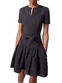 Pleated Jacquard Bow Minidress