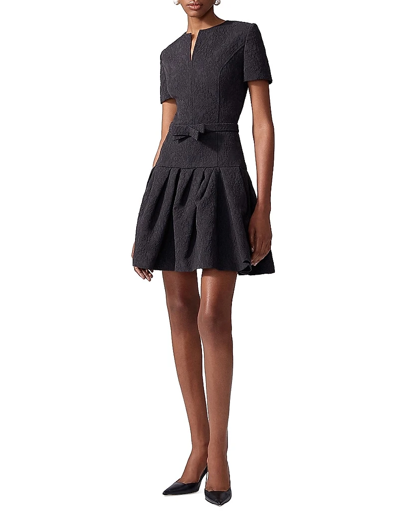 Pleated Jacquard Bow Minidress