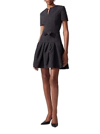 Pleated Jacquard Bow Minidress