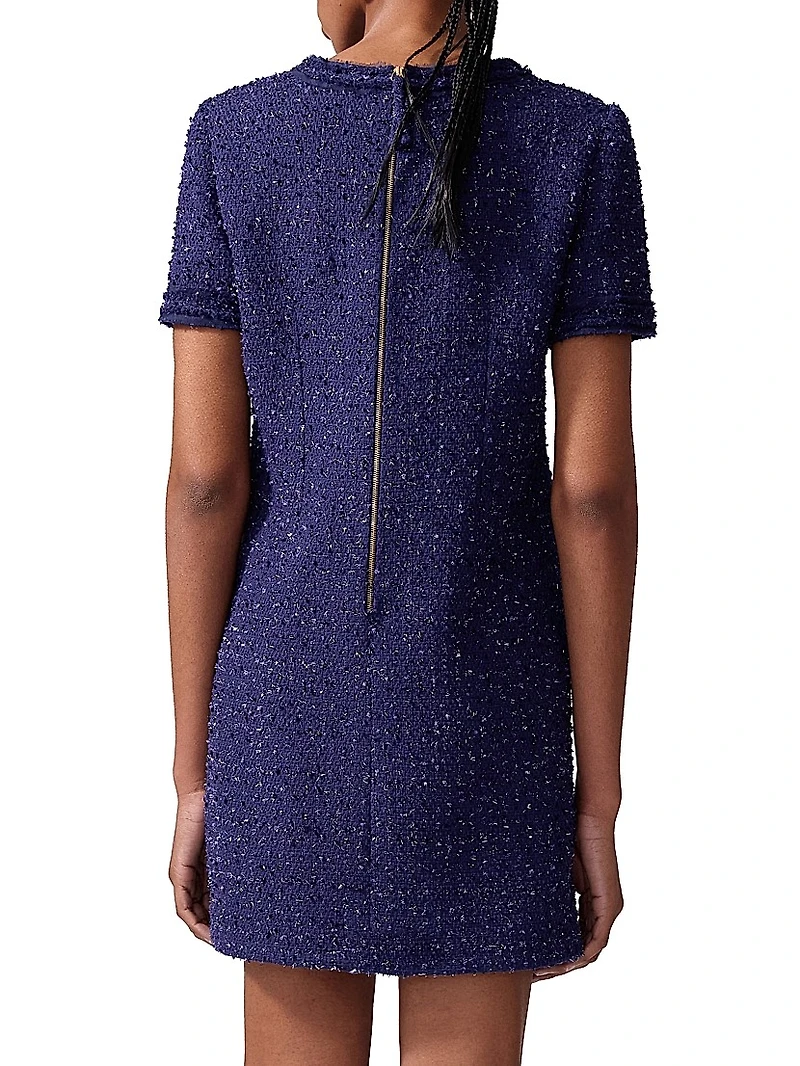 Bow Sequin-Embellished Tweed Minidress