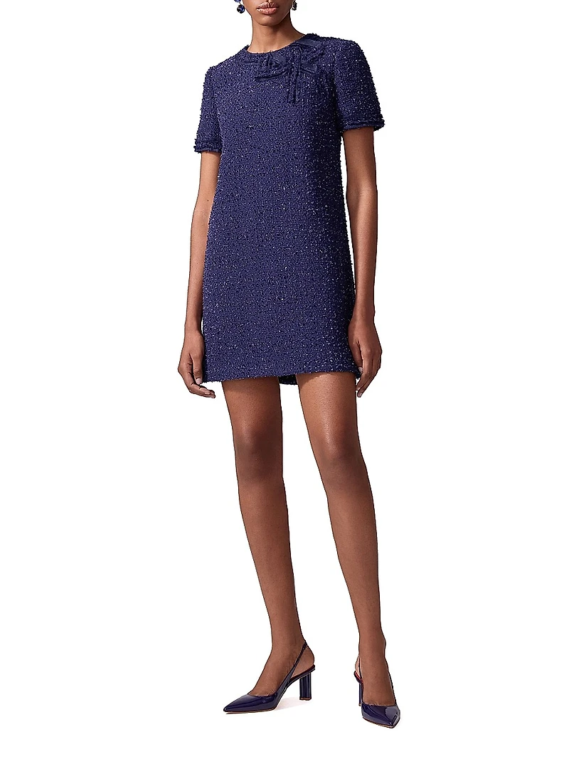 Bow Sequin-Embellished Tweed Minidress