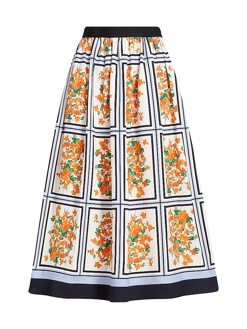 Cotton-Blend Floral Midi-Skirt