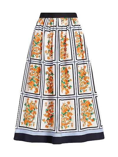 Cotton-Blend Floral Midi-Skirt