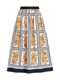 Cotton-Blend Floral Midi-Skirt