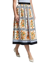 Cotton-Blend Floral Midi-Skirt