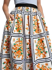 Cotton-Blend Floral Midi-Skirt