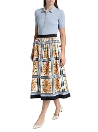 Cotton-Blend Floral Midi-Skirt