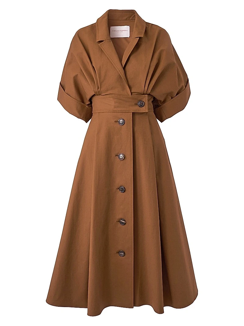 Stretch-Cotton Wide-Sleeve Midi-Shirtdress