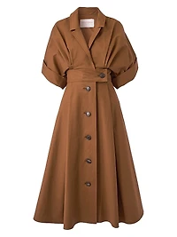 Stretch-Cotton Wide-Sleeve Midi-Shirtdress