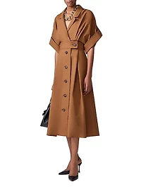 Stretch-Cotton Wide-Sleeve Midi-Shirtdress