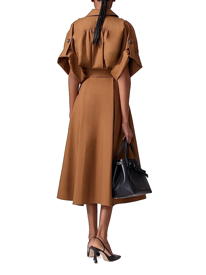 Stretch-Cotton Wide-Sleeve Midi-Shirtdress