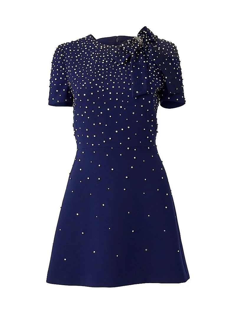 Embellished Bow Short-Sleeve Minidress