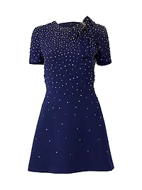 Embellished Bow Short-Sleeve Minidress