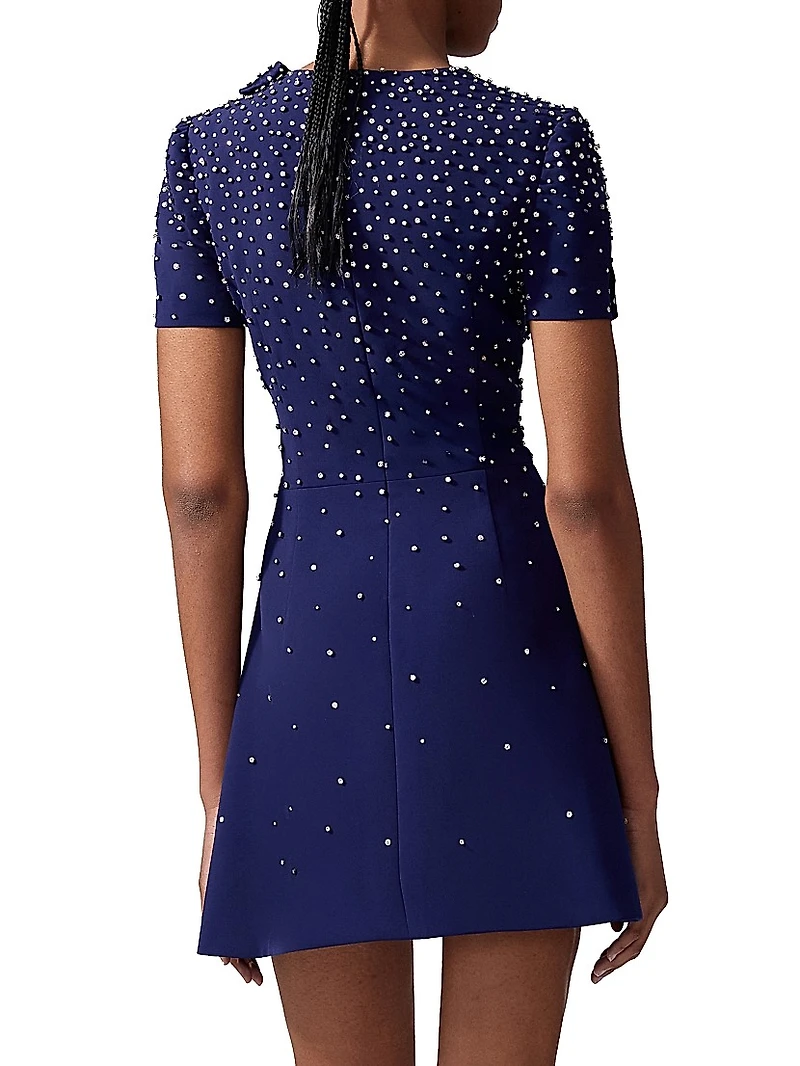 Embellished Bow Short-Sleeve Minidress